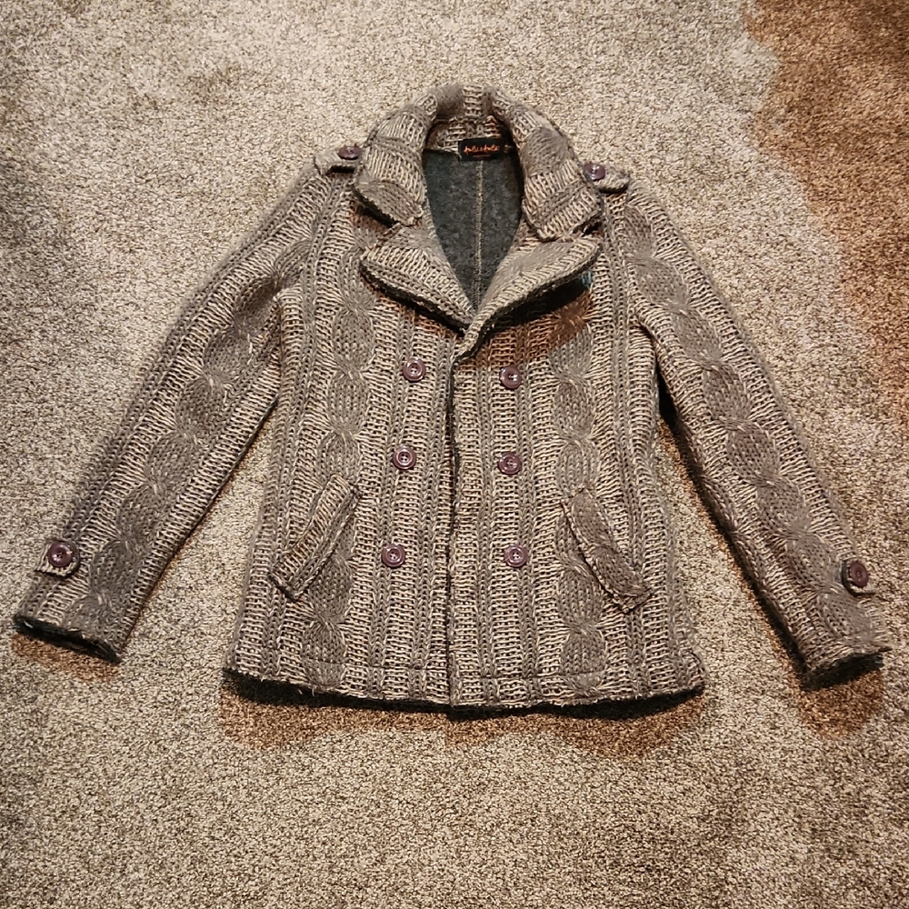 Women's Taupe Cable Knit Pea Coat